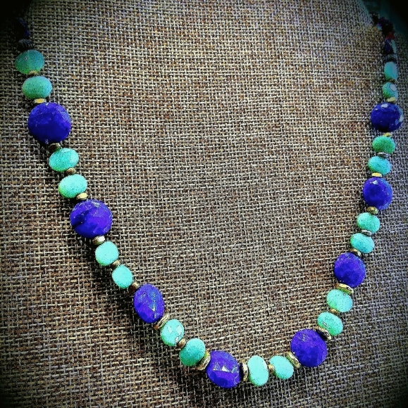Natural Lapis, Chrysoprase,14KGF Necklace. 19" - Picture 4 of 4